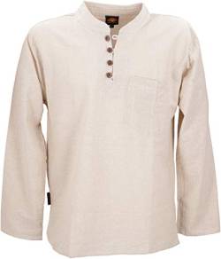 GURU SHOP Nepal Ethno Yogahemd mit Kokosknöpfen, Kurta-Hemd, Freizeithemd mit Stehkragen, Creme, Baumwolle, Size:XL von GURU SHOP