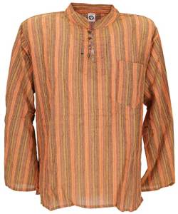 GURU SHOP Nepal Fischerhemd, Gestreiftes Goa Hippie Hemd, Yogahemd, Orange, Baumwolle, Size:42 von GURU SHOP