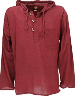 GURU SHOP Nepal Hemd, Goa Hippie Sweatshirt, Yogashirt, Schlupfhemd mit Kapuze, Bordeaux, Baumwolle, Size:L von GURU SHOP