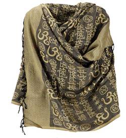 GURU SHOP Pashmina Viskose Schal/Stola mit OM Muster, Herren/Damen, Gelb, Synthetisch, Size:One Size, 180x70 cm von GURU SHOP