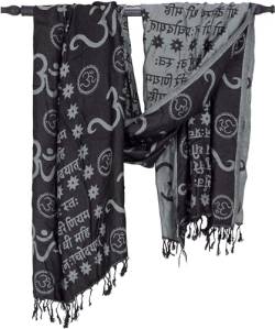 GURU SHOP Pashmina Viskose Schal/Stola mit OM Musterr, Herren/Damen, Grau, Synthetisch, Size:One Size, 180x70 cm von GURU SHOP