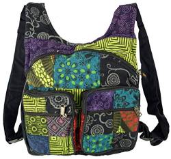 GURU SHOP Patchwork Rucksack, Freizeitrucksack, Hippie Rucksack - Schwarz, Herren/Damen, Baumwolle, Size:One Size, 30x28x6 cm, Ausgefallene Stofftasche von GURU SHOP