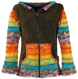 GURU SHOP Patchwork Stonewash Regenbogen Jacke Zipfelkapuze, Goa Jacke, Modell 5, Baumwolle, Size:S/M (36) von GURU SHOP