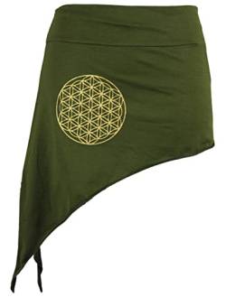 GURU SHOP Pixi Zipfelrock mit Goldenem `Flower of Life` Mandala, Damen, Olive, Baumwolle, Size:38 von GURU SHOP