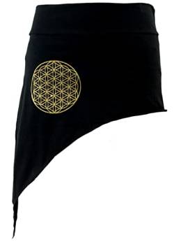 GURU SHOP Pixi Zipfelrock mit Goldenem `Flower of Life` Mandala, Damen, Schwarz, Baumwolle, Size:38 von GURU SHOP