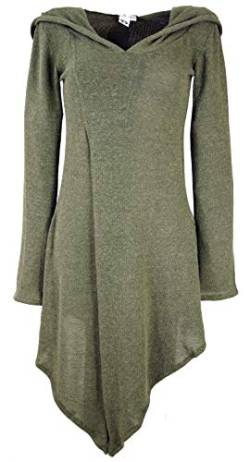 GURU SHOP Pixikleid im Wickellook mit Kapuze, Feinstrick Elfen Pullover, Khaki, Baumwolle, Size:S/M (36) von GURU SHOP