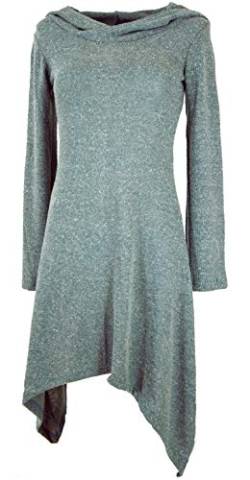 GURU SHOP Pixikleid mit Kapuze, Feinstrick Elfen Pullover, Taubenblau, Baumwolle, Size:M/L (38) von GURU SHOP