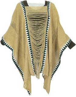 GURU SHOP Poncho, Extravaganter Poncho, Damen, Camel, Baumwolle, Size:42 von GURU SHOP