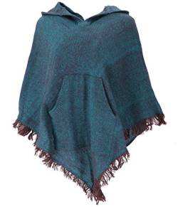 GURU SHOP Poncho Hippie Chic mit Zipfelkapuze, Pixi Poncho, Damen, Blau, Synthetisch, Size:40 von GURU SHOP