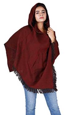 GURU SHOP Poncho Hippie Chic mit Zipfelkapuze, Pixi Poncho, Damen, Rot, Synthetisch, Size:40 von GURU SHOP