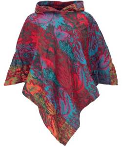 GURU SHOP Poncho mit Kapuze, Goa Hippie, Poncho, Damen, Regenbogen, Synthetisch, Size:40 von GURU SHOP