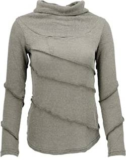 GURU SHOP Psytrance Feinstrick Shirt, Langarmshirt, Pullover mit Overlock, Khaki, Baumwolle, Size:L (40) von GURU SHOP