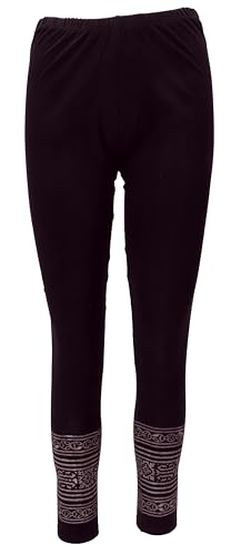 GURU SHOP Psytrance Goa Damen Leggings, Bedruckte Tribal Yoga Leggings, Schwarz, Baumwolle, Size:S (36) von GURU SHOP