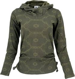 GURU SHOP Psytrance Langarmshirt mit Schalkragen, Olivgrün, Baumwolle, Size:M (38) von GURU SHOP