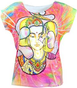 GURU SHOP Psytrance T-Shirt, Yoga T-Shirt, Retro T-Shirt, Damen, Laxmi Om, Synthetisch, Size:38 von GURU SHOP