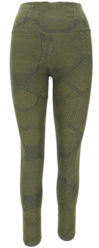 GURU SHOP Psytrance Yoga-Hose, Bedruckte Goa Leggings, Olivgrün, Baumwolle, Size:S (36) von GURU SHOP