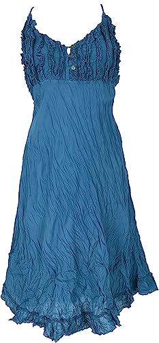 GURU SHOP Sommerkleid, Luftiges Krinkelkleid, Midikleid, Strandkleid, Damen, Blau, Baumwolle, Size:38 von GURU SHOP