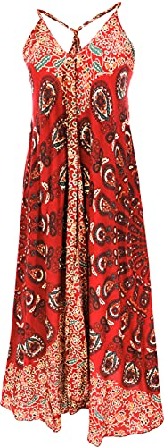GURU SHOP Sommerkleid, Maxikleid, Strandkleid, Hippiekleid im Peacook Style, Damen, Rot, Synthetisch, Size:38 von GURU SHOP
