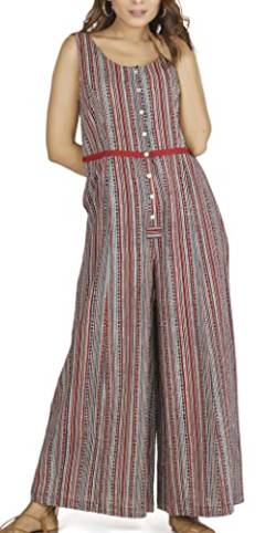 GURU SHOP Sommerliche Latzhose, Ethno Style Oversize Einteiler, Blockdruck Overall, Rostrot, Baumwolle, Size:XL (42) von GURU SHOP