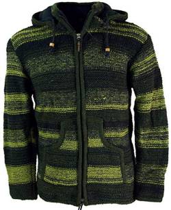 GURU SHOP Strickjacke Wolljacke Nepaljacke Batik Olive, Modell 25, Wolle, Size:L von GURU SHOP