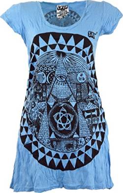 GURU SHOP Sure Long Shirt, Minikleid Mandala, Hellblau, Baumwolle, Size:S (36) von GURU SHOP