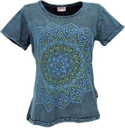 GURU SHOP T-Shirt mit Mandaladruck, Stonewashed T-Shirt, Blau, Baumwolle, Size:S (38) von GURU SHOP