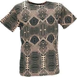 GURU SHOP T-Shirt mit Psychodelischem Druck, Goa T-Shirt, Schwarz/Hellbraun, Baumwolle, Size:S von GURU SHOP