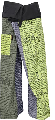 GURU SHOP Thai Fischerhose aus Fester Baumwolle, Patchwork Wickelhose, Yogahose, Unigröße - Grün/bunt, Herren/Damen, Mehrfarbig, Size:One Size, Hosen Alternative Bekleidung von GURU SHOP