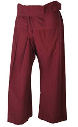 GURU SHOP Thai Fischerhose aus Fester Baumwolle, Wickelhose, Yogahose, Unigröße, Herren/Damen, Uni Bordeaux, Size:One Size von GURU SHOP