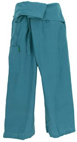 GURU SHOP Thai Fischerhose aus Fester Baumwolle, Wickelhose, Yogahose, Unigröße, Herren/Damen, Uni Petrol, Size:One Size von GURU SHOP