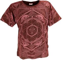 GURU SHOP Tibet & Buddhist Art T-Shirt, Flower of Life Mandala Stonewash T-Shirt, Weinrot, Baumwolle, Size:L von GURU SHOP