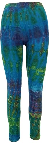 GURU SHOP Unikat Batik Damen Leggings, Stretch Hose für Frauen, Yogahose, Petrol, Synthetisch, Size:38 von GURU SHOP