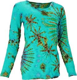 GURU SHOP Unikat Batik Shirt, Langarmshirt, Damen, Grün, Synthetisch, Size:38 von GURU SHOP
