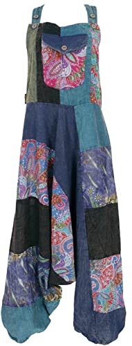 GURU SHOP Unikat Patchwork Latzhose, Bunter Jumpsuit, Overall, Blau, Baumwolle, Size:L/XL (42) von GURU SHOP