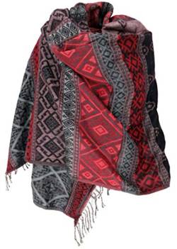 GURU SHOP Weicher Pashmina Schal/Stola, Schultertuch, Plaid, Herren/Damen, Inka Muster Grau/rot, Synthetisch, Size:One Size, 200x95 cm von GURU SHOP