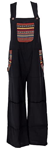 GURU SHOP Weite Latzhose, Ethno Style Oversize Einteiler, Overall, Schwarz, Baumwolle, Size:S/M (36) von GURU SHOP