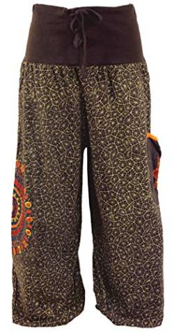 GURU SHOP Weite Pluderhose mit Breitem Bund, Mandalastickerei, Schokobraun, Baumwolle, Size:L/XL (42) von GURU SHOP