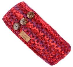 GURU SHOP Woll-Strick-Stirnband mit Hübschen Kokosknöpfen, Handgestrickter Ohrenwärmer, Herren/Damen, Rot/lila/3 Knöpfe, Wolle, Size:One Size von GURU SHOP