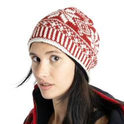 GURU SHOP Wollmütze aus Nepal, Handgestrickte Mütze, Strickmütze, Wintermütze mit Norwegermuster, Herren/Damen, Rot/weiß, Wolle, Size:One Size von GURU SHOP