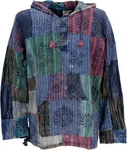 GURU SHOP Yoga Hemd, Goa Hemd, Unikat Patchwork Sweatshirt, Leichter Freizeit Hoodie, Blau, Baumwolle, Size:L von GURU SHOP