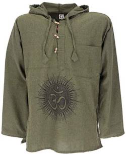 GURU SHOP Yoga Hemd, Goa Hemd Om, Sweatshirt, Olive/schwarz, Baumwolle, Size:L von GURU SHOP