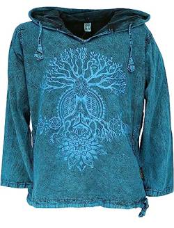 GURU SHOP Yoga Kapuzenshirt, Stonewash Hoodie, Festival Shirt, Blau, Baumwolle, Size:XL von GURU SHOP