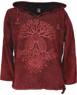 GURU SHOP Yoga Kapuzenshirt, Stonewash Hoodie, Festival Shirt, Rot, Baumwolle, Size:L von GURU SHOP