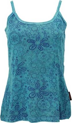 GURU SHOP Yoga Top Blümchen, StonewashTop, Goastyle Sommertop, Petrol, Baumwolle, Size:S/M (36) von GURU SHOP