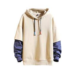 GURUNVANI Fashion Hoodies Herren Color Block Pullover O-Neck Kapuzenpullover Patchwork, 7401 Beige, Large von GURUNVANI