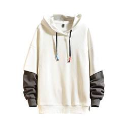 GURUNVANI Fashion Hoodies Herren Color Block Pullover O-Neck Kapuzenpullover Patchwork, 7401 Weiß, Large von GURUNVANI