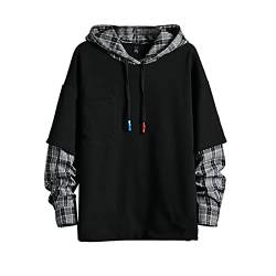 GURUNVANI Fashion Hoodies Herren Color Block Pullover O-Neck Kapuzenpullover Patchwork, 7601schwarz, X-Large von GURUNVANI