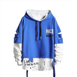 GURUNVANI Herren Fashion Trends Hoodies Hip Hop Patchwork Pullover Hoodie Top, 19W161Blau, Large von GURUNVANI