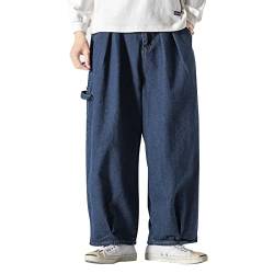 GURUNVANI Herren Hip Hop Streetwear Jeans Hose Denim Jogger Harajuku Techwear Herren Tactical, K802blue, Small von GURUNVANI
