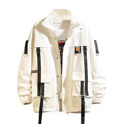 GURUNVANI Herren-Jacke, Graffiti-Jacke, leichte Baumwolle, bedruckt, Jacke, Flugbomber, Hip Hop, Jk1620-weiß, M von GURUNVANI